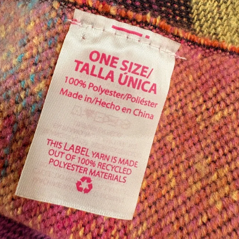 Peace Love Bright Magenta Graphic Scarf Recycled Polyester Fringe Wrap Pashmina